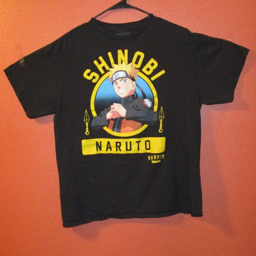 Naruto Shirt Woman Large Black Yellow Orange Short Sleeve Anime Shirt